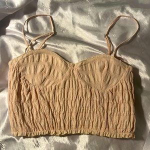 ZARA Yellow-White Spaghetti Strapped Crop Top